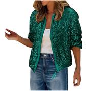 Women’s Ladies Sequin Glitter Bomber Jackets Outerwear Long Sleeves Metallic Shinny Club Dance Party Costume Biker Blazer Tops Plus Size Festival Party Jacket with Ribbed Cuffs Sparkly Zip Up S-2XL