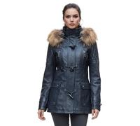Women’s Lamb Leather Quilted Winter Parka Jacket with Detachable Fur-Trim Hood - Premium Nappa Leather, Diamond Quilting, Toggle Closure & Warm Lining