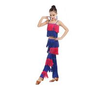 Women’s Latin Dance Pants, Fringe Tassel, Ballroom Tango Practice, Stretchy, S-3XL#Z Dark Blue