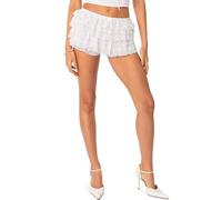 Women’s Layered Ruffle Shorts Elastic Waist Cute Bow Front Lace Shorts Going Out Coquette Pants Streetwear (A-a-White, L)