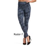 yeset Women's Leggings Long High Waisted Trousers Pattern Leggings Stretch Combed Cotton - Blue - 16