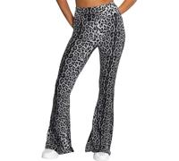 Women’s Leopard Print Bell Bottom Legging Flare Soft High Waisted Leggings Floor Length Casual Fashion Stretch Ladies Pants (Grey, UK SM) (UK 6-8)