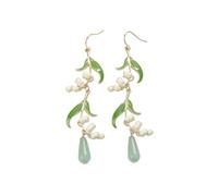 Women’s Lily of the Valley Hook Dangle Earrings,Lily of the Valley Branch Dangle Earrings with Teardrop Ornament for Dating and Gifting