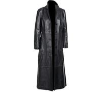 Women’s Long Coat, Real Sheepskin Leather Trench Coat, Black stylish parka, Duster overcoat. (UK, Alpha, 4XL, Regular, Regular, BLACK-AE-858)