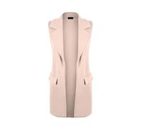 Women’s Long Duster Coat & Sleeveless Waistcoat Ladies Open Front Smart Blazer Style Jacket Sleeveless Pocket Design, Plain Elegant Winter Autumn Wear Coat Sizes UK 8-26 Nude