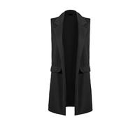 Women’s Long Duster Coat & Sleeveless Waistcoat Ladies Open Front Smart Blazer Style Jacket Sleeveless Pocket Design, Plain Elegant Winter Autumn Wear Coat Sizes UK 8-26 Black