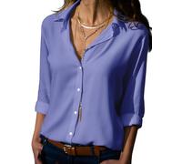 Women’s Long Sleeve Button-Down Shirt - Wrinkle-Free Office Blouse, Collared Tunics, Oversized Boyfriend Style, Solid Dressy Top (S-5XL) (UK, Alpha, S, Regular, Regular, #2)