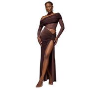 Women’s Long Split Front Wrap Dress with Drawstring Goddiva Marron S