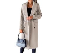 Women’s Long Wool Trench Coat Classic Notched Lapel Double Breasted Pea Coat Warm Fall Winter Dress Coats Jacket Apricot-3 Small