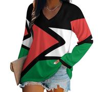 Women’S Loose Fit Long Sleeve T-Shirt - Flag of Palestine Basic Oversized Tee, Stylish Simple Lightweight & Breathable for Everyday Wear Machine Washable L