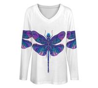 Women’S Loose Fit Long Sleeve T-Shirt - Purple Dragonfly Basic Oversized Tee, Simple Casual Style Lightweight & Breathable for Everyday Wear White Machine Washable L