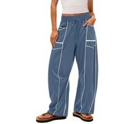 Women’s Loose Fit Wide Leg Sweatpants - Trendy Baggy Lounge Pants with Deep Pockets Open Bottom Jogging Sweatpants Sports Pants Light Blue
