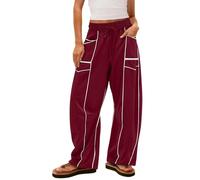 Women’s Loose Fit Wide Leg Sweatpants - Trendy Baggy Lounge Pants with Deep Pockets Open Bottom Jogging Sweatpants Sports Pants Wine