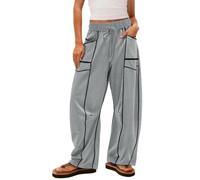 Women’s Loose Fit Wide Leg Sweatpants - Trendy Baggy Lounge Pants with Deep Pockets Open Bottom Jogging Sweatpants Sports Pants Grey
