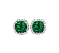 Women’s Luxury Square Cubic Zirconia Stud Earrings with White Crystal Halo - Elegant Silver-Tone Bridal & Party Jewelry (Green)