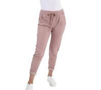 Women’s Magic Pants - Plain High Elasticated Adjustable Waist Ladies Turn Up Trousers Stretch Bottoms with 2 Pockets Italian Casual Joggers Plus Size Pants (Dusty Pink, UK 20)
