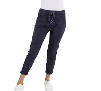 Women’s Magic Pants - Plain High Elasticated Adjustable Waist Ladies Turn Up Trousers Stretch Bottoms with 2 Pockets Italian Casual Joggers Plus Size Pants (Navy Blue, UK 10)