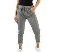 Women’s Magic Pants - Plain High Elasticated Adjustable Waist Ladies Turn Up Trousers Stretch Bottoms with 2 Pockets Italian Casual Joggers Plus Size Pants (Khaki, UK 16)