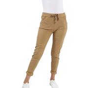 Women’s Magic Pants - Plain High Elasticated Adjustable Waist Ladies Turn Up Trousers Stretch Bottoms with 2 Pockets Italian Casual Joggers Plus Size Pants (Camel, UK 14)