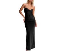 Women’s Maxi Dress Removable Spaghetti Straps Knotted Twist Sweetheart See Through Night Club Party Cocktail Bodycon Dress, Black, S
