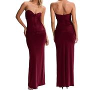 Women’s Maxi Dress Removable Spaghetti Straps Knotted Twist Sweetheart See Through Night Club Party Cocktail Bodycon Dress, Wine Red, S