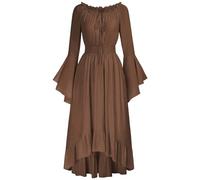 Women’s Medieval Maxi Dress Off Shoulder Bell Long Sleeve High-Low Hem Medival Dress Elastic Waist A-Line Dresses Renaissance Corset Dress Elegant Retro Victorian Gothic Dress Clearance Brown