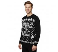 Women’s Merry Christmas Ya Filthy Animal Jumper - Funny Festive Knitwear, Soft Acrylic Xmas Sweater, Comfortable Novelty Top UK Sizes S-3XL (UK, Alpha, XL, Regular, Regular, Black)