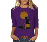 Women’s Mid-Sleeve Halloween Tee - Festive Spooky Season Top for Parties & Trick-or-Treating (M,09)