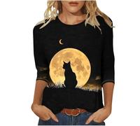 Women’s Mid-Sleeve Halloween Tee - Festive Spooky Season Top for Parties & Trick-or-Treating (M,16)