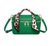 Women’s Mini Crossbody Purse with Leopard Scarf Top Handle, Detachable Shoulder Strap, Zip Around Small Handbag, Compact Box Bag for Phone, Wallet, Keys, Travel,