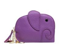 Women’s Mini Wallet Cartoon Elephant Card Holder Genuine Leather Coin Pocket Women Purse Bag with Key Ring Organizer Give To Mother Wife One's Gift, Purple, One Size