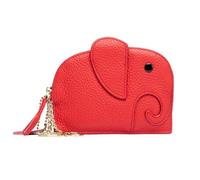 Women’s Mini Wallet Cartoon Elephant Card Holder Genuine Leather Coin Pocket Women Purse Bag with Key Ring Organizer Give To Mother Wife One's Gift, Red, One Size