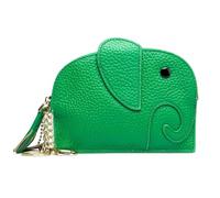 Women’s Mini Wallet Cartoon Elephant Card Holder Genuine Leather Coin Pocket Women Purse Bag with Key Ring Organizer Give To Mother Wife One's Gift, Green, One Size