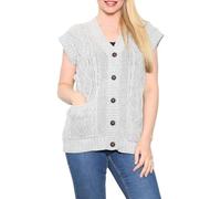 Women’s Moss V-Neck 5 Buttons Cable Knitted Waistcoat Ladies Pockets Buttons Cable Grandad Cardigan Sleeveless Knitted Casual Wear Waistcoat Winter Wear Sweater UK Size 8-26 Silver Grey
