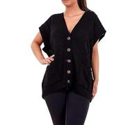 Women’s Moss V-Neck 5 Buttons Cable Knitted Waistcoat Ladies Pockets Buttons Cable Grandad Cardigan Sleeveless Knitted Casual Wear Waistcoat Winter Wear Sweater UK Size 8-26 Black