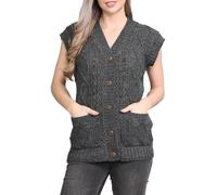 Women’s Moss V-Neck 5 Buttons Cable Knitted Waistcoat Ladies Pockets Buttons Cable Grandad Cardigan Sleeveless Knitted Casual Wear Waistcoat Winter Wear Sweater UK Size 8-26 Charcoal