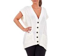 Women’s Moss V-Neck 5 Buttons Cable Knitted Waistcoat Ladies Pockets Buttons Cable Grandad Cardigan Sleeveless Knitted Casual Wear Waistcoat Winter Wear Sweater UK Size 8-26 Cream