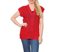Women’s Moss V-Neck 5 Buttons Cable Knitted Waistcoat Ladies Pockets Buttons Cable Grandad Cardigan Sleeveless Knitted Casual Wear Waistcoat Winter Wear Sweater UK Size 8-26 Red