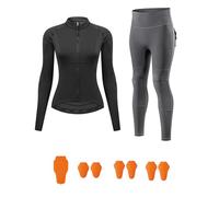 Women’s Motorcycle Protective Clothing - Stretch Riding Top Leggings With Removable CE Certified Armour, Reflective Details Anti-Slip Design For Motorbike Riding,Black 4-EU XL