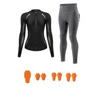 Women’s Motorcycle Protective Clothing - Stretch Riding Top Leggings With Removable CE Certified Armour, Reflective Details Anti-Slip Design For Motorbike Riding,Black 2-EU M
