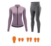 Women’s Motorcycle Protective Clothing - Stretch Riding Top Leggings With Removable CE Certified Armour, Reflective Details Anti-Slip Design For Motorbike Riding,Purple 2-EU S