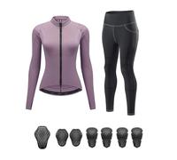 Women’s Motorcycle Protective Suit - Breathable Stretch Riding Set With CE Certified Removable Armor, Reflective Safety Details, High Waist Pants For Ladies Street Commute,Purple 2-EU S