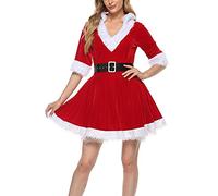 Women 's Mrs. Claus Costume Christmas Santa Outfit Cosplay Dress Long Sleeve Velvet with Belt for Christmas Fancy Outfits (B-Red, X-Large)