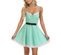 Women 's Mrs Claus Costume,Fashion Cosplay Costume Ladies Christmas Outfits Vintage 1950S 60S Rockabilly Dress Puppy Plus Size Fancy Womens Velvet Santa Suit (Green#1,L)