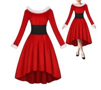 Women’s Mrs Claus Costume - Vintage Christmas Dress | Round Neck Santa Dress, Holiday Party Outfit, Mrs Claus Costume for Christmas Weddings Festivities