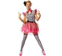 Women’s Neon Clown Costume Circus Jester Harlequin Carnival Cosplay Fancy Dress