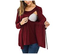 Women’s Nursing Tops Breastfeeding Long Sleeve Double Layer T Shirt Maternity Pregnancy Clothes Winter Ladies Maternity Clothing Wine