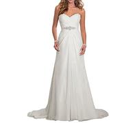 Women’s Off Shoulder Strapless Bridal Dresses Chiffon Sweetheart Wedding Gowns A-Line Train Evening Dress