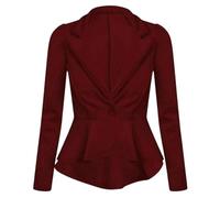 Women’s One Button Peplum Frill Fitted Jackets Women Elegant Work Blazer Slim Fit Solid Lantern Sleeve Blazer Tuxedo Layered Skirt Frill Waist Blazer Coat (UK, Numeric, 18, Regular, Regular, Wine)
