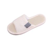 Women’s Open Toe Fluffy Band Mule Slippers, Breathable Linen Insole Memory Foam Slip On Slippers, Warm Quiet Non-Slip Indoor Bedroom House Slipper for Ladies, Ideal Birthday (White, 7.5)